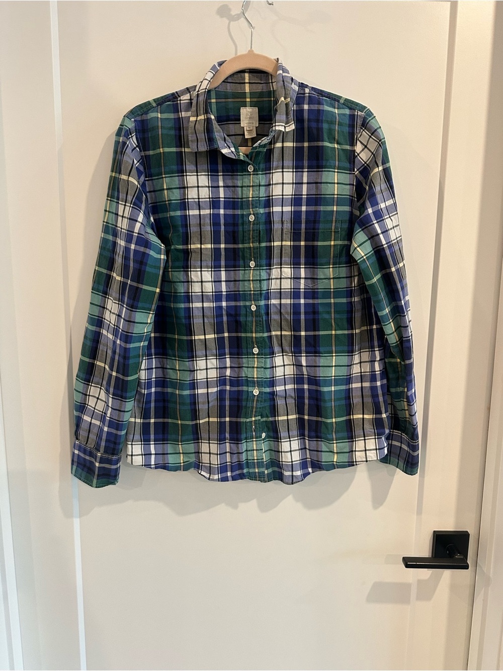 J. Crew Blue, Green & White Plaid Button-Down Shirt